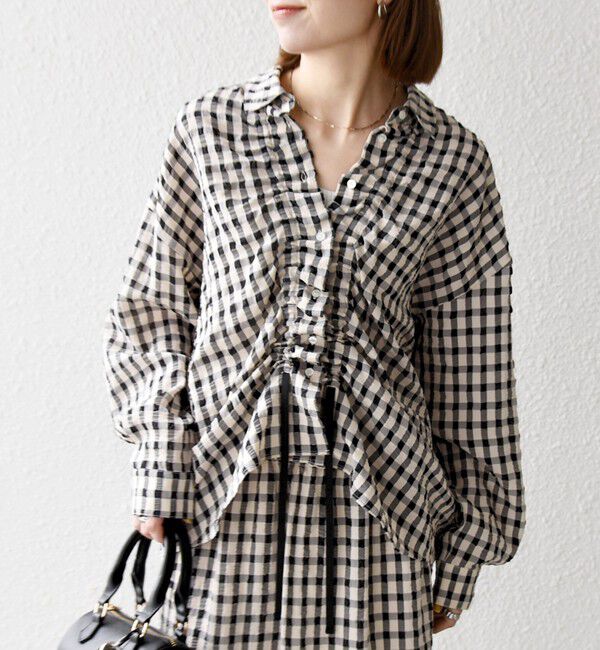 SHIPS any「SHIPS any:〈洗濯機可能〉ギンガムチェック サッカー ドロスト シャツ ブラウス」|シャツ・ブラウス|
