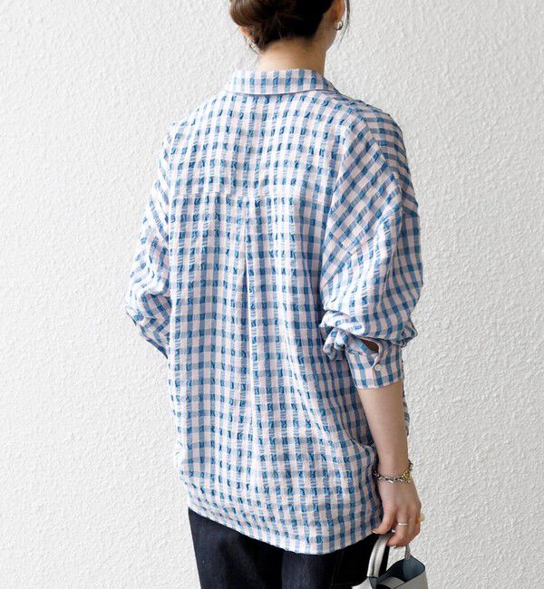 SHIPS any「SHIPS any:〈洗濯機可能〉ギンガムチェック サッカー ドロスト シャツ ブラウス」|シャツ・ブラウス|