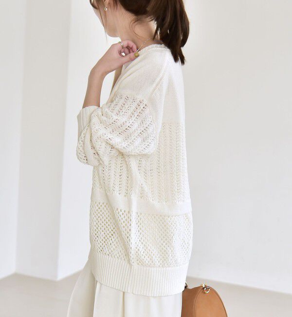 quaranciel「quaranciel:〈手洗い可能〉透かし編み スキッパー ニット プルオーバー」|ニット・セーター|