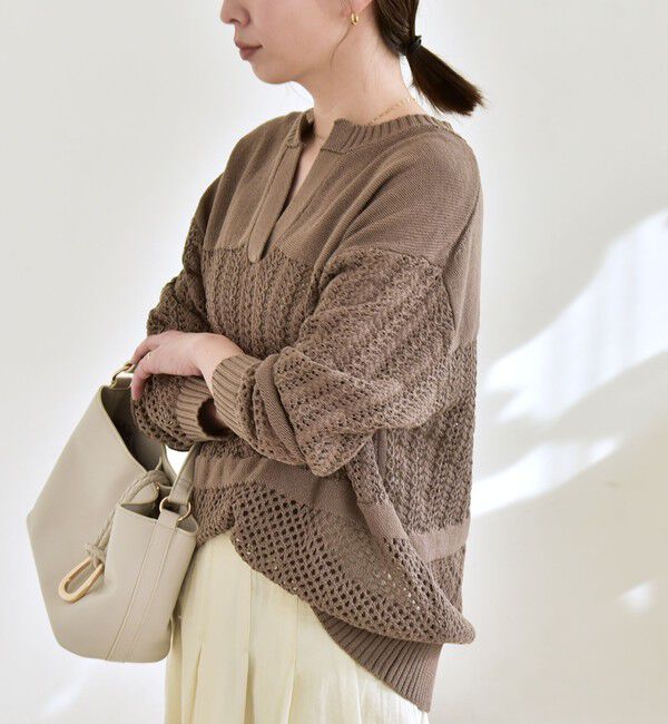 quaranciel「quaranciel:〈手洗い可能〉透かし編み スキッパー ニット プルオーバー」|ニット・セーター|