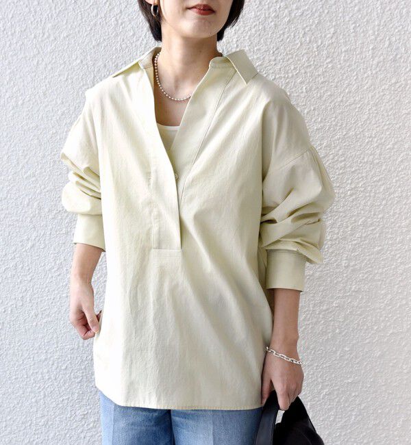 SHIPS for women「〈手洗い可能〉無地 / ストライプ サイド スリット スキッパー コットン シャツ」|シャツ・ブラウス|