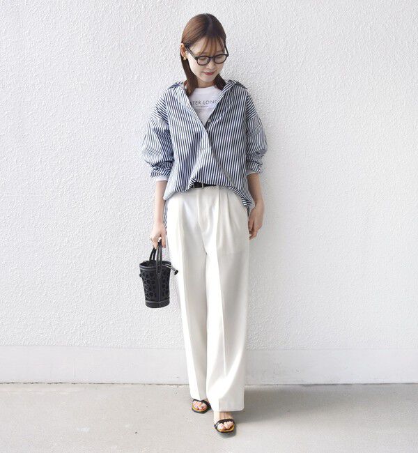 SHIPS for women「〈手洗い可能〉無地 / ストライプ サイド スリット スキッパー コットン シャツ」|シャツ・ブラウス|