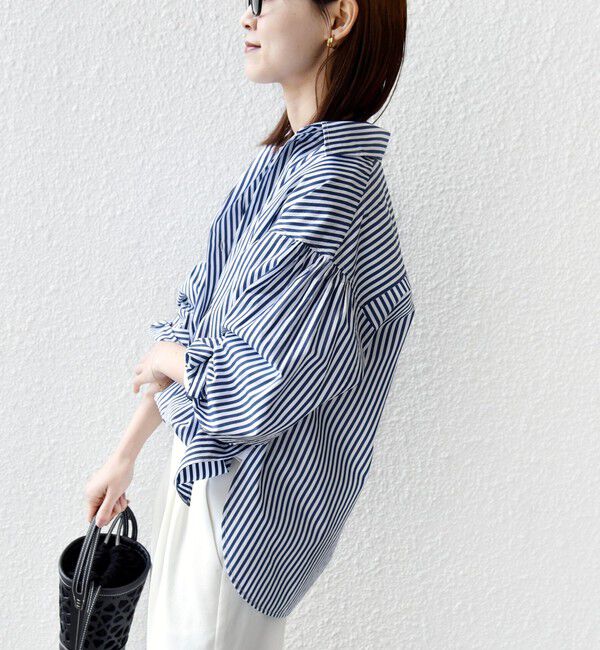 SHIPS for women「〈手洗い可能〉無地 / ストライプ サイド スリット スキッパー コットン シャツ」|シャツ・ブラウス|