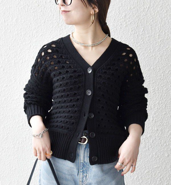 SHIPS any「SHIPS any:〈手洗い可能〉コットン ミックス 透かし編み Vネック カーディガン」|カーディガン|