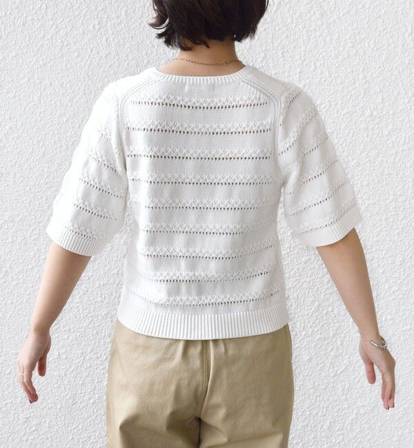 SHIPS for women「《予約》〈手洗い可能〉コットン レース柄 ショート スリーブ プルオーバー」|ニット・セーター|