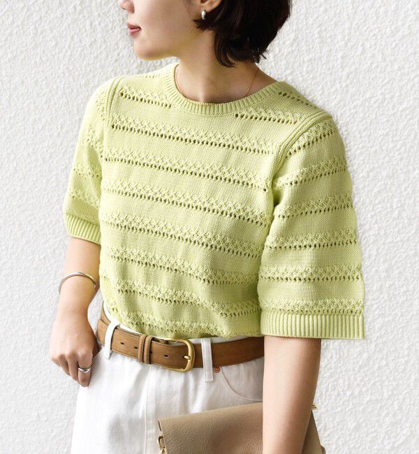 SHIPS for women「《予約》〈手洗い可能〉コットン レース柄 ショート スリーブ プルオーバー」|ニット・セーター|