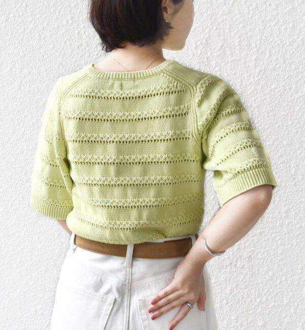 SHIPS for women「《予約》〈手洗い可能〉コットン レース柄 ショート スリーブ プルオーバー」|ニット・セーター|