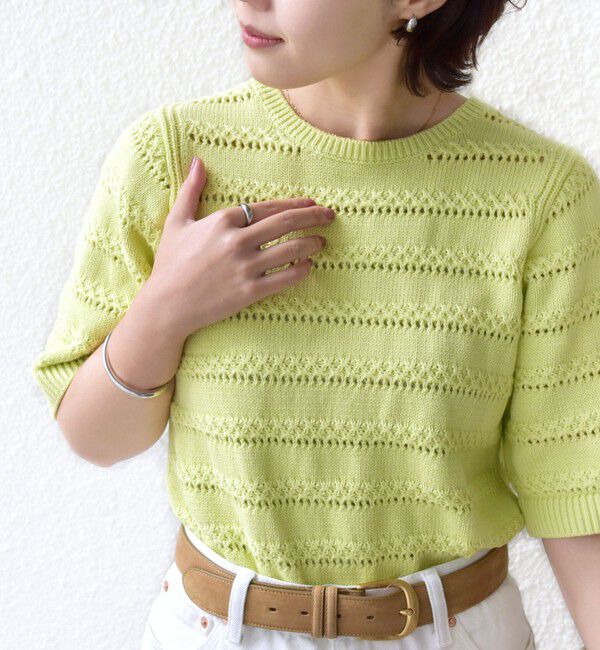 SHIPS for women「《予約》〈手洗い可能〉コットン レース柄 ショート スリーブ プルオーバー」|ニット・セーター|