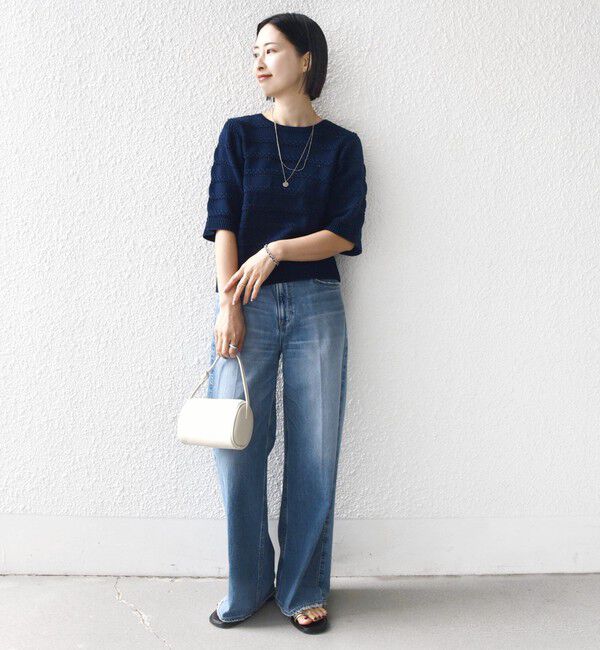 SHIPS for women「《予約》〈手洗い可能〉コットン レース柄 ショート スリーブ プルオーバー」|ニット・セーター|