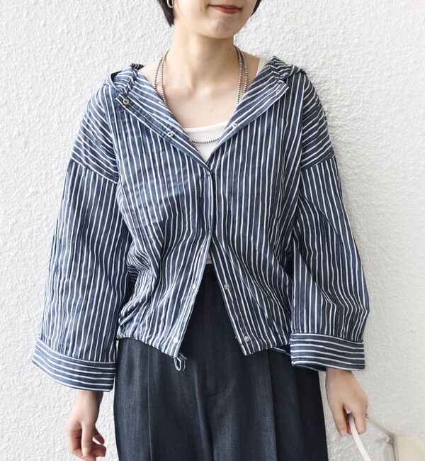 SHIPS for women「《予約》【WEB限定】〈手洗い可能〉ストライプ フード 羽織り シャツ」|シャツ・ブラウス|