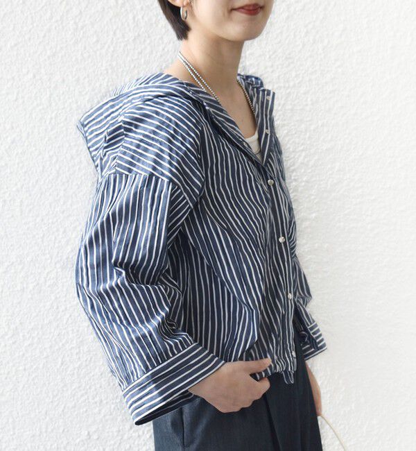 SHIPS for women「《予約》【WEB限定】〈手洗い可能〉ストライプ フード 羽織り シャツ」|シャツ・ブラウス|