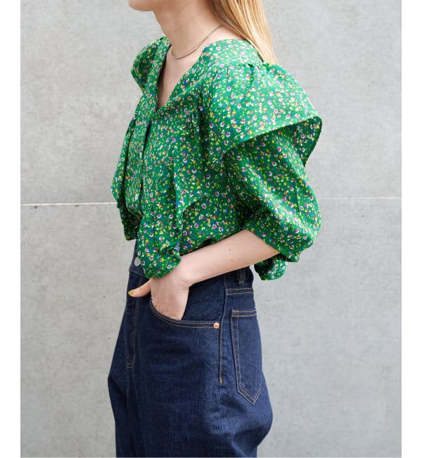 OUTDOOR PRODUCTS Usual Things「フラワープリント五分袖フリルブラウス」|シャツ・ブラウス|