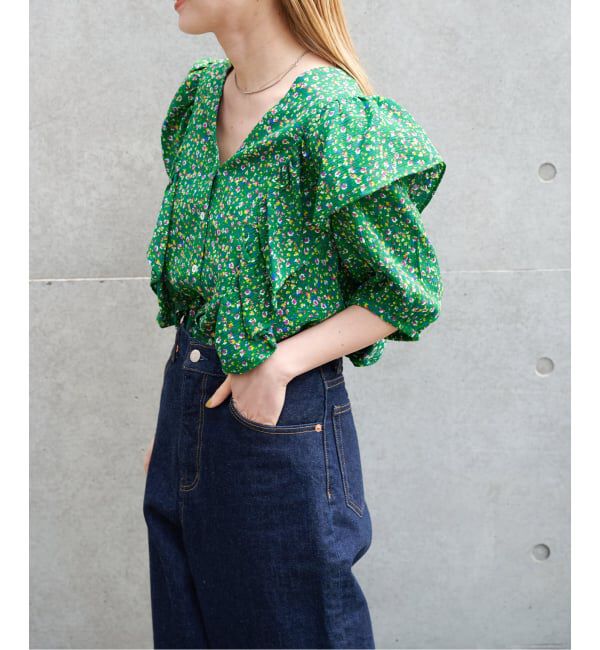 OUTDOOR PRODUCTS Usual Things「フラワープリント五分袖フリルブラウス」|シャツ・ブラウス|