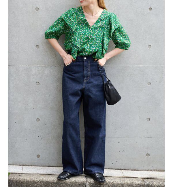 OUTDOOR PRODUCTS Usual Things「フラワープリント五分袖フリルブラウス」|シャツ・ブラウス|