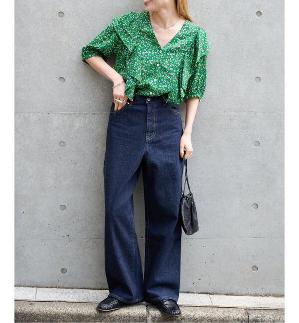 OUTDOOR PRODUCTS Usual Things「フラワープリント五分袖フリルブラウス」|シャツ・ブラウス|