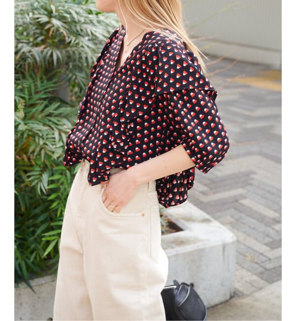 OUTDOOR PRODUCTS Usual Things「フラワープリント五分袖フリルブラウス」|シャツ・ブラウス|