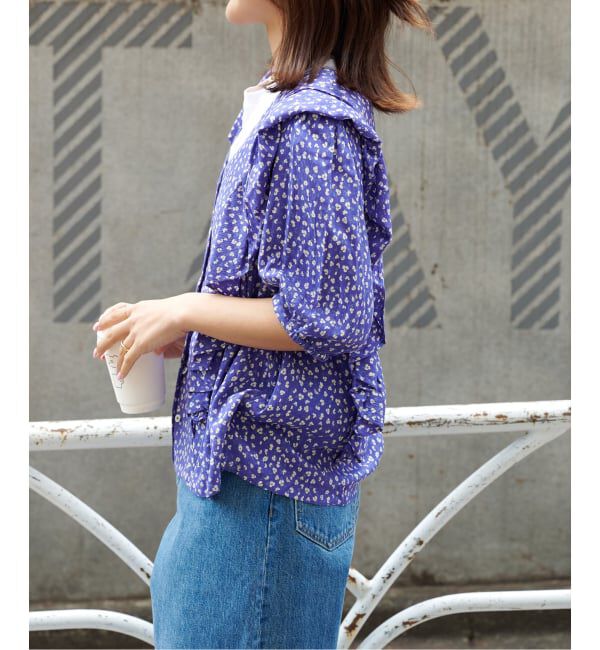 OUTDOOR PRODUCTS Usual Things「フラワープリント五分袖フリルブラウス」|シャツ・ブラウス|