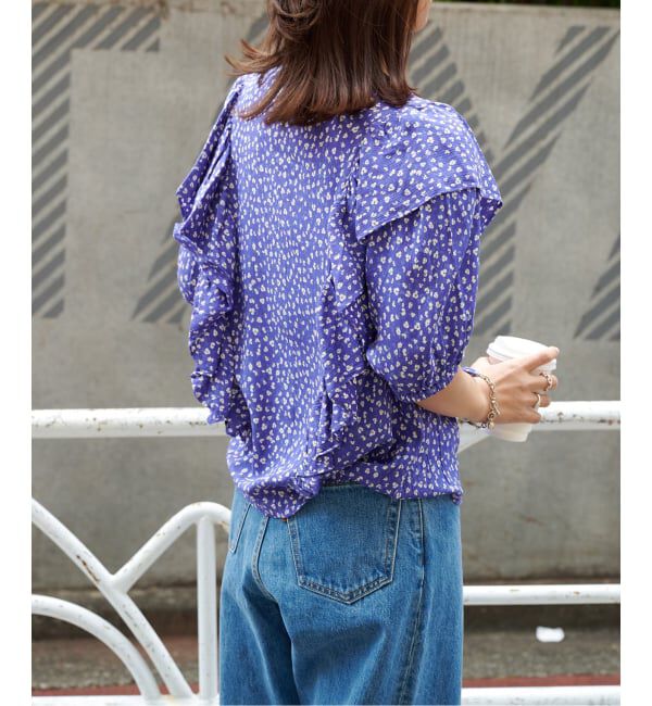 OUTDOOR PRODUCTS Usual Things「フラワープリント五分袖フリルブラウス」|シャツ・ブラウス|