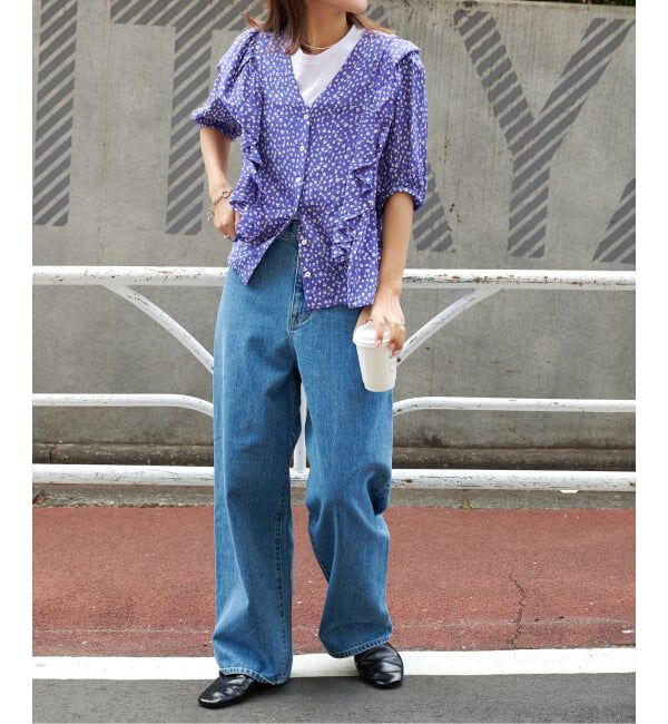 OUTDOOR PRODUCTS Usual Things「フラワープリント五分袖フリルブラウス」|シャツ・ブラウス|