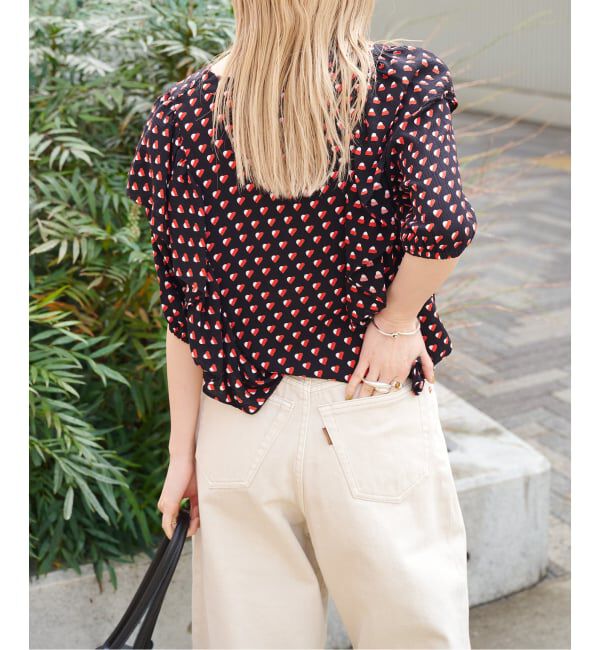 OUTDOOR PRODUCTS Usual Things「フラワープリント五分袖フリルブラウス」|シャツ・ブラウス|