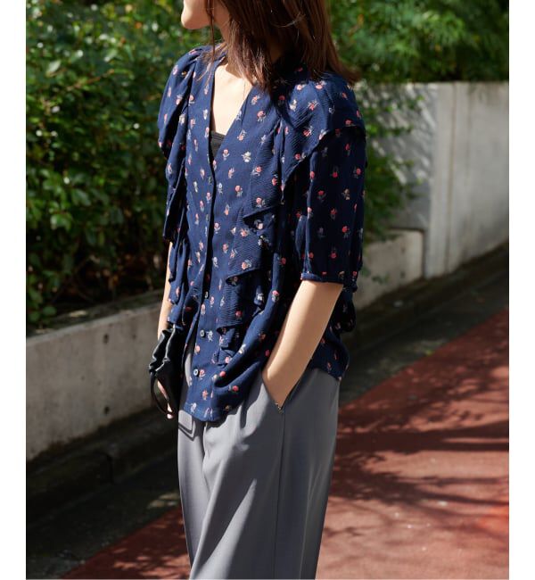 OUTDOOR PRODUCTS Usual Things「フラワープリント五分袖フリルブラウス」|シャツ・ブラウス|