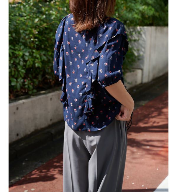 OUTDOOR PRODUCTS Usual Things「フラワープリント五分袖フリルブラウス」|シャツ・ブラウス|