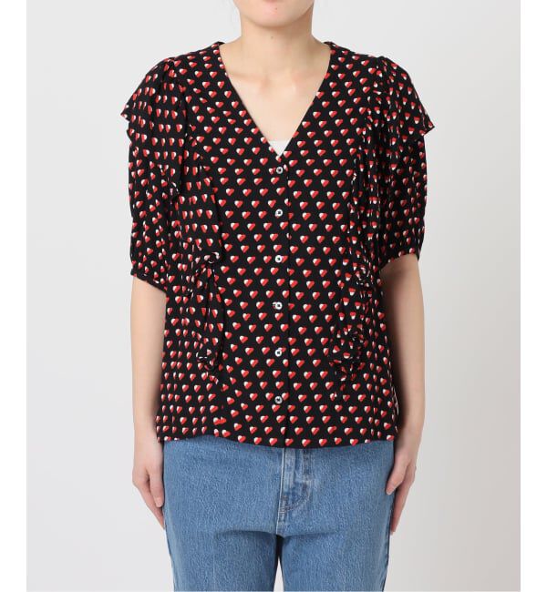 OUTDOOR PRODUCTS Usual Things「フラワープリント五分袖フリルブラウス」|シャツ・ブラウス|