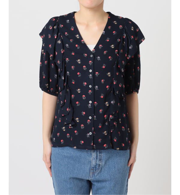 OUTDOOR PRODUCTS Usual Things「フラワープリント五分袖フリルブラウス」|シャツ・ブラウス|