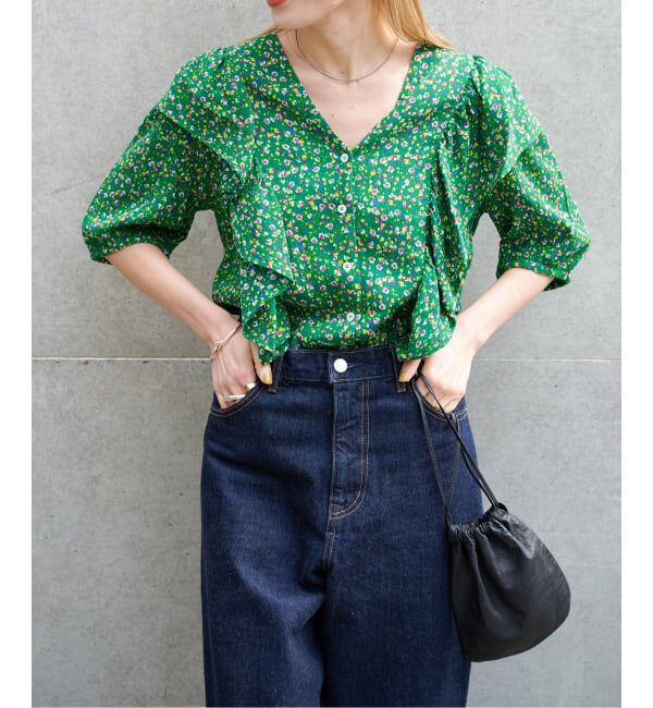 OUTDOOR PRODUCTS Usual Things「フラワープリント五分袖フリルブラウス」|シャツ・ブラウス|