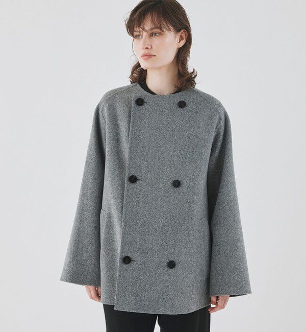 GALERIE VIE「ウールダブルフェイス カラーレス ショートトレンチコート」|ノーカラーコート|