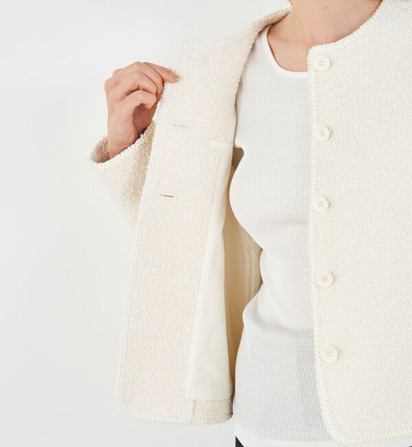 DES PRES「コットンブークレー クルーネックジャケット」|ノーカラージャケット|