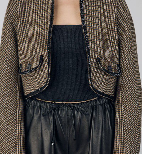 DES PRES「ブリティッシュツイード ショートジャケット」|ノーカラージャケット|