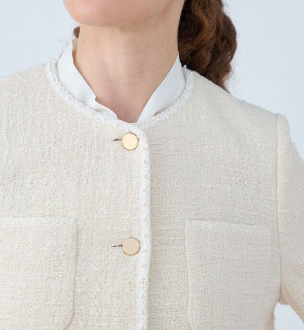 Ballsey「スラブコットンツイード Vクルーネックジャケット」|ノーカラージャケット|