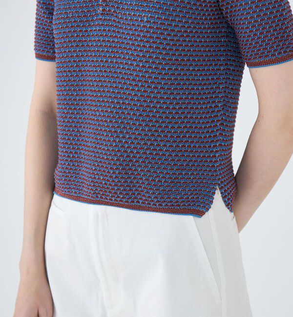 MACPHEE「コットンナイロンラメボーダー ポロプルオーバー」|ニット・セーター|