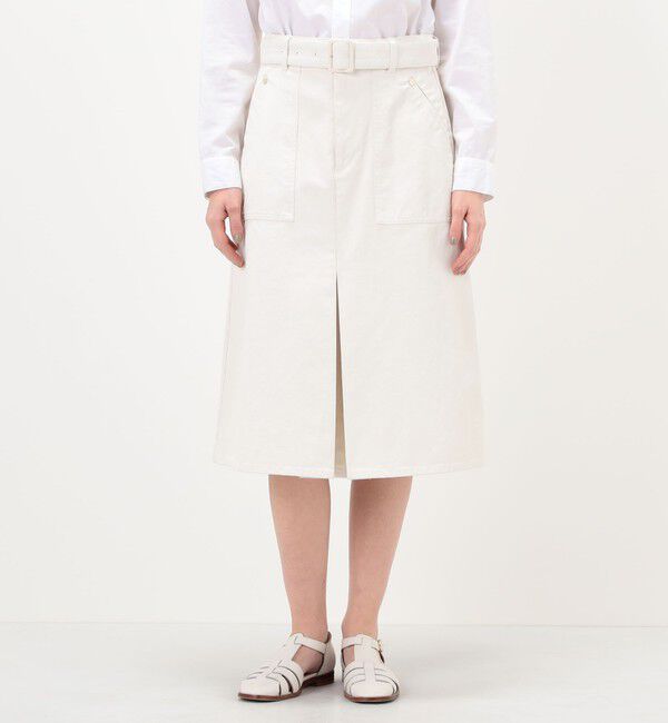 MACPHEE「ピグメントドリルクロス ベルテッドスカート」|台形|