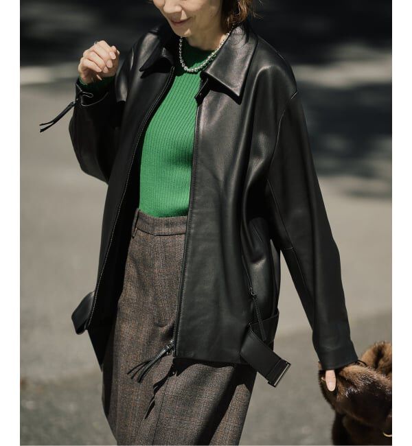 VERMEIL par iena「レザージップブルゾン」|ライダースジャケット|ブラック