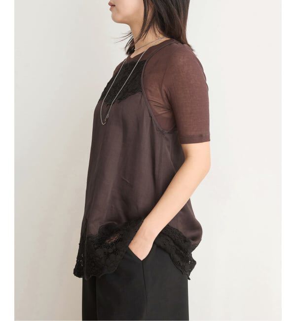 IENA LA BOUCLE「IENA LA BOUCLE R/Lサテンレースコンビキャミソール」|キャミソール|