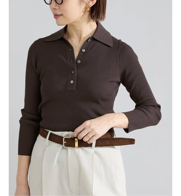 IENA「ECO SPLASH 襟付きリブプルオーバー」|ニット・セーター|