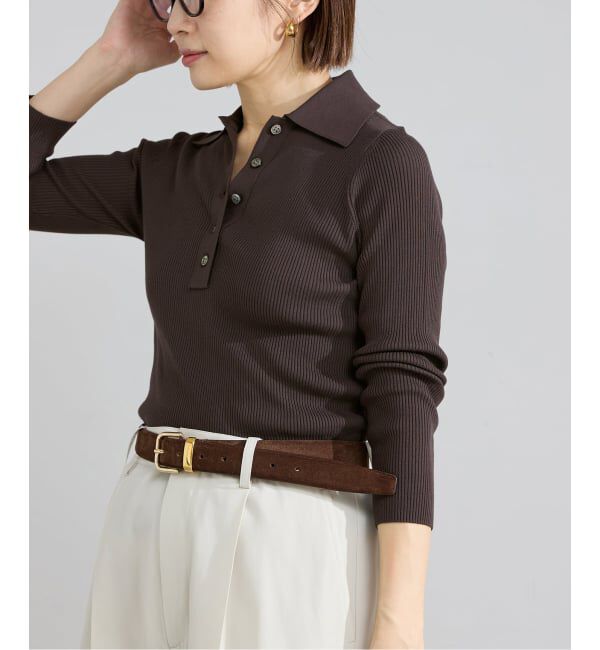 IENA「ECO SPLASH 襟付きリブプルオーバー」|ニット・セーター|