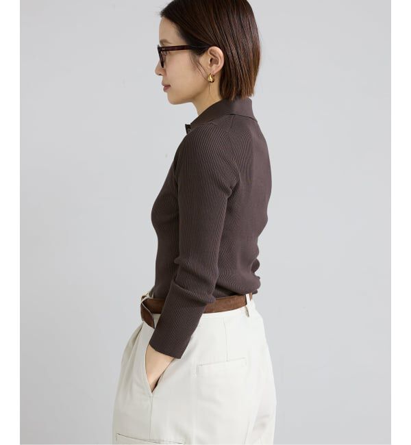 IENA「ECO SPLASH 襟付きリブプルオーバー」|ニット・セーター|