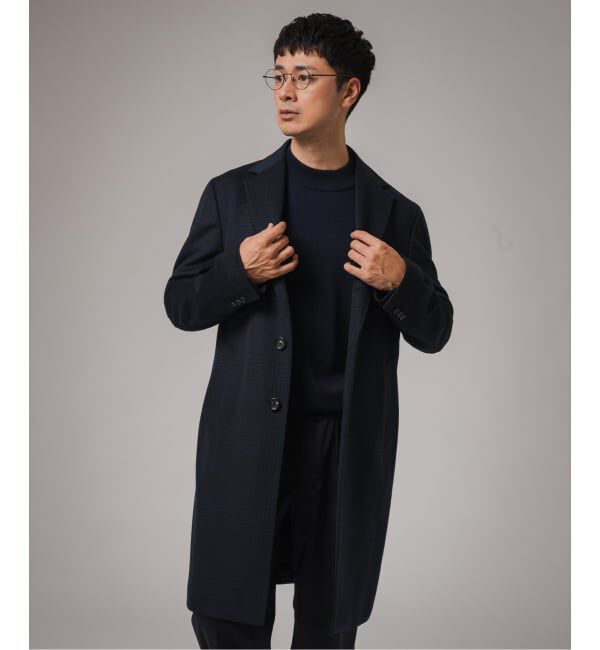 EDIFICE「SUPER 140&rsquo;s ウール / カシミヤ チェスターコート(チェック)」|チェスターコート|