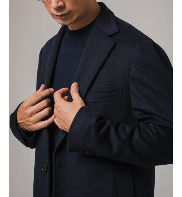 EDIFICE「SUPER 140&rsquo;s ウール / カシミヤ チェスターコート(チェック)」|チェスターコート|