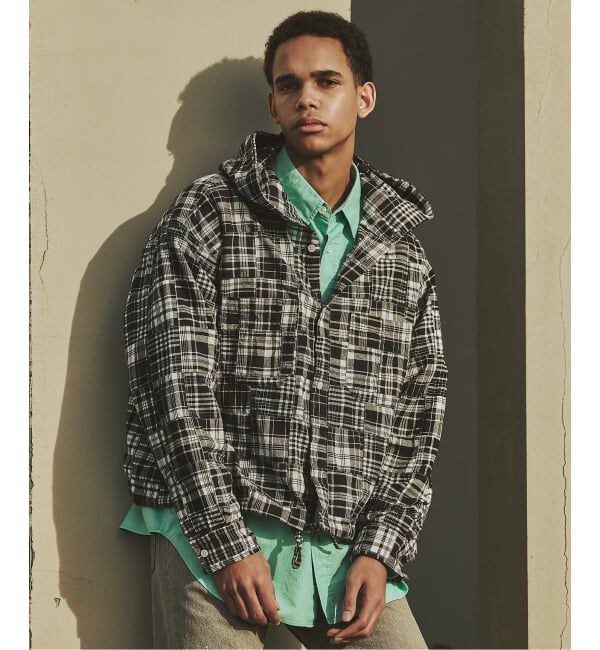 JOURNAL STANDARD「パッチ マドラス チェック フーディ シャツ」|シャツ・ブラウス|ブラック