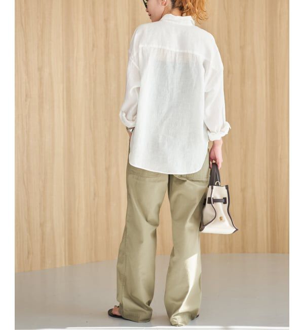 Spick and Span「《程よくすっきりサイズ》予約 80リネンカシュクール ミディシャツ」|シャツ・ブラウス|