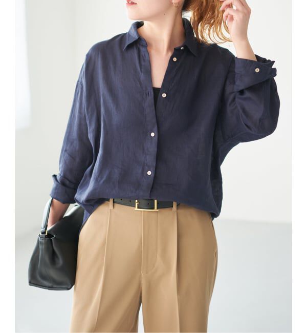 Spick and Span「《程よくすっきりサイズ》予約 80リネンカシュクール ミディシャツ」|シャツ・ブラウス|