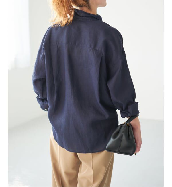 Spick and Span「《程よくすっきりサイズ》予約 80リネンカシュクール ミディシャツ」|シャツ・ブラウス|