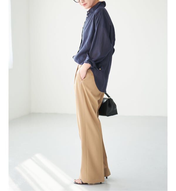 Spick and Span「《程よくすっきりサイズ》予約 80リネンカシュクール ミディシャツ」|シャツ・ブラウス|