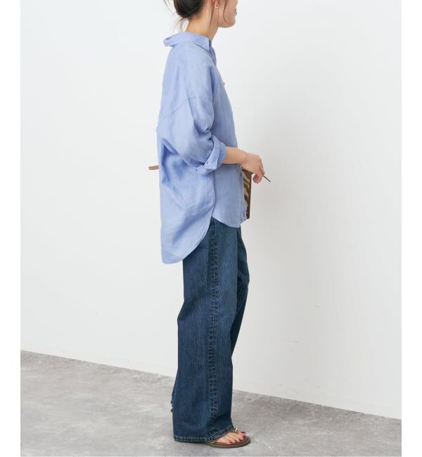 Spick and Span「《程よくすっきりサイズ》予約 80リネンカシュクール ミディシャツ」|シャツ・ブラウス|