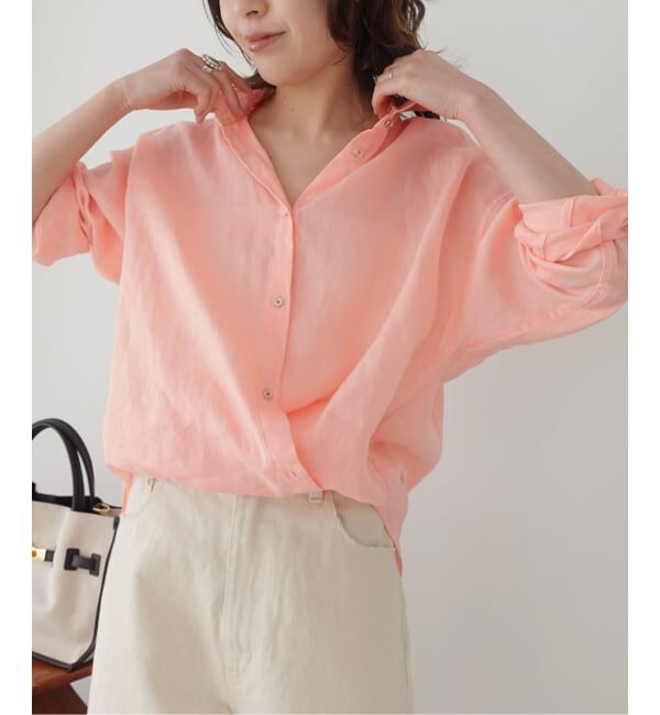 Spick and Span「《程よくすっきりサイズ》予約 80リネンカシュクール ミディシャツ」|シャツ・ブラウス|