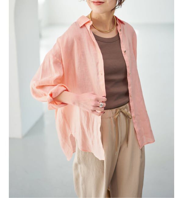 Spick and Span「《程よくすっきりサイズ》予約 80リネンカシュクール ミディシャツ」|シャツ・ブラウス|